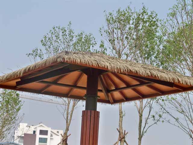 海边健身茅草屋瑜伽锻炼茅草亭新世纪低碳环保茅草瓦建材